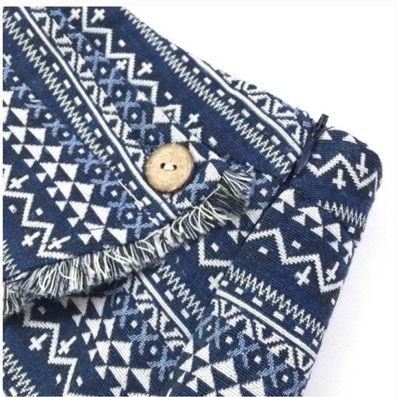 One Way Navy + White Southwestern Geo Fringe Mini Skirt 4 - Picture 5 of 7